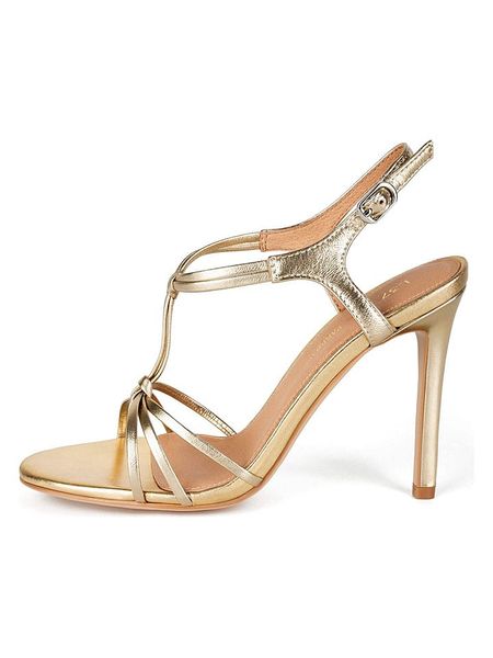 Loft37 Skórzane sandały w kolorze złotym rozmiar: 38. Żółte sandały Loft37, bez wzorów, z otwartym noskiem, bez obcasa, na koturnie, bez zapięcia. Za 382,99 zł.