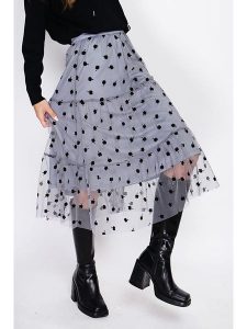 ASSUILI Spódnica w kolorze szarym rozmiar: 42. Szare spódnice Assuili, bez wzorów, z tiulu, klasyczne, midi. Za 144,45 zł.