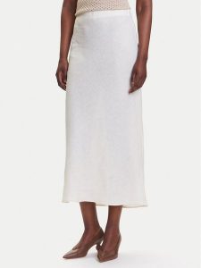 Marella Spódnica midi Desio 2515101032 Biały Regular Fit. Białe spódnice Marella, bez wzorów, ze lnu, midi. Za 499,99 zł.