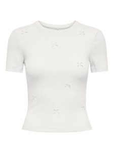 ONLY T-Shirt Femke 15369336 Kremowy Slim Fit. Białe t-shirty ONLY, m, bez wzorów, z bawełny, bez kołnierzyka, bez ramiączek. Za 99,99 zł.