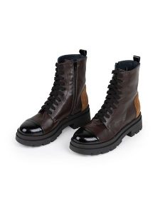 Anna Morellini Skórzane botki "Eliolia" w kolorze czarno-brązowo-fioletowym rozmiar: 40. Brązowe botki Anna Morellini, bez wzorów, bez obcasa, bez zapięcia. Za 324,26 zł.