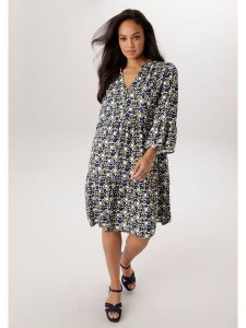 Aniston Sukienka w kolorze granatowo-oliwkowo-białym rozmiar: 52. Niebieskie sukienki Aniston, bez wzorów, z wiskozy, bez kołnierzyka, bez ramiączek, midi. Za 217,99 zł.