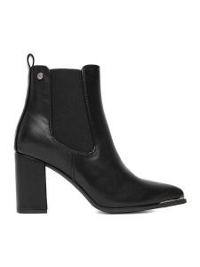 DeeZee Botki HX22069A-3 Czarny. Czarne botki DeeZee, bez wzorów, z materiału, bez obcasa, na słupku, bez zapięcia. Za 199,99 zł.