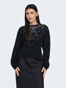 ONLY Sweter w kolorze czarnym rozmiar: XS. Czarne swetry oversize ONLY, xs, bez wzorów, ze splotem, bez ramiączek. Za 70,24 zł.