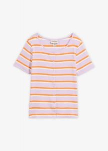 Prążkowany T-shirt z bawełny organicznej. Fioletowe t-shirty bonprix, bez wzorów, z bawełny, bez kołnierzyka, bez ramiączek. Za 19,99 zł.
