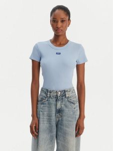 HUGO T-Shirt Easy 50523924 Błękitny Slim Fit. Niebieskie t-shirty Hugo, xs, bez wzorów, z bawełny, bez kołnierzyka, bez ramiączek. Za 199,99 zł.