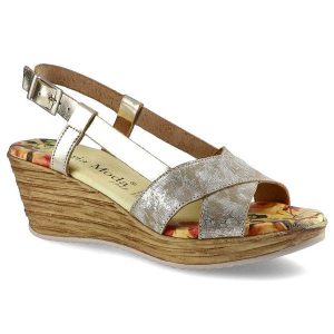 Złote Sandały Maria Moda Damskie Stylowe Buty. Żółte sandały Maria Moda, bez wzorów, z jeansu, bez obcasa, na koturnie, bez zapięcia. Za 189,00 zł.