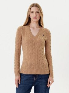 Polo Ralph Lauren Sweter 211971866002 Beżowy Slim Fit. Brązowe swetry klasyczne Polo Ralph Lauren, m, z wełny, bez kołnierzyka. Za 589,99 zł.