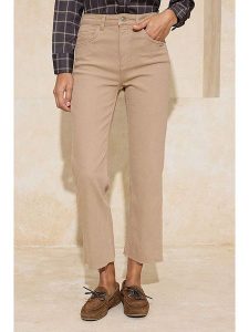 Trendyol Dżinsy - Flare fit - w kolorze jasnobrązowym rozmiar: 38. Brązowe jeansy Trendyol, bez wzorów, z podwyższonym stanem. Za 117,99 zł.