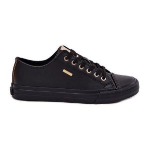 Trampki Damskie Z Eko Skóry Big Star RR274749 Czarne. Czarne trampki bez wzorów, z gumy, bez zapięcia. Za 207,99 zł.