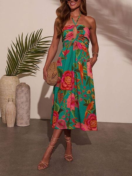 Milan Kiss Sukienka w kolorze zielono-koralowym rozmiar: M. Zielone sukienki Milan Kiss, na imprezę, m, bez wzorów, z wiskozy, bez kołnierzyka, bez ramiączek, midi. Za 205,93 zł.