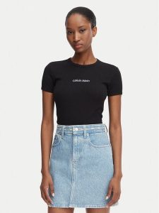 Calvin Klein Jeans T-Shirt LV047G816G Czarny Slim Fit. Czarne t-shirty Calvin Klein Jeans, xxl, bez wzorów, z bawełny, bez kołnierzyka, bez ramiączek. Za 229,99 zł.