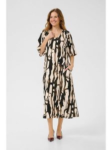 CULTURE Sukienka w kolorze czarno-kremowym rozmiar: XL. Brązowe sukienki Culture, na co dzień, xl, bez wzorów, z wiskozy, bez kołnierzyka, bez ramiączek, maxi, proste. Za 195,99 zł.