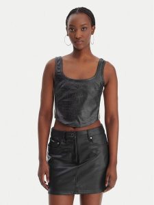 Adidas Top Pleather KE5041 Czarny Slim Fit. Czarne topy ADIDAS, bez wzorów, ze skóry, bez kołnierzyka, bez ramiączek. Za 191,99 zł.