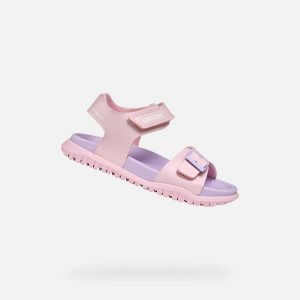 Sandały GEOX J SANDAL FUSBETTO GI Rose. Czerwone sandały Geox, bez wzorów, z syntetyku, bez obcasa, bez zapięcia. Za 207,99 zł.