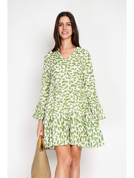 William de Faye Sukienka w kolorze biało-zielonym rozmiar: 40. Białe sukienki William de Faye, bez wzorów, klasyczne, bez kołnierzyka, bez ramiączek, midi, rozkloszowane. Za 96,14 zł.