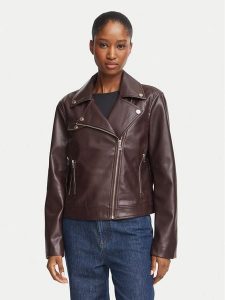 Morgan Kurtka z imitacji skóry 262-GEFF Bordowy Slim Fit. Czerwone kurtki Morgan, bez wzorów, ze skóry, bez kaptura. Za 314,99 zł.