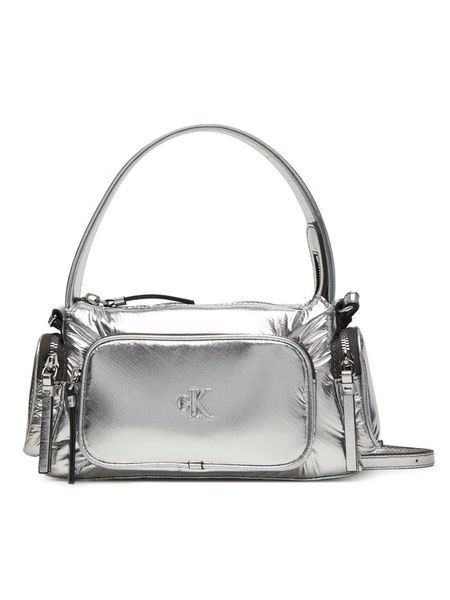 Calvin Klein Torebka Pocket Silver Nylon Small Bag LV04F3443G Srebrny. Szare listonoszki Calvin Klein, bez wzorów, z nylonu, bez dodatków. Za 379,99 zł.