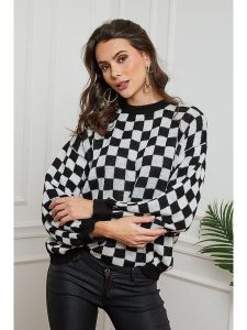 Joséfine Sweter "Ilma" w kolorze czarno-białym rozmiar: M. Białe swetry oversize Joséfine, m, bez wzorów, z wełny, bez ramiączek. Za 121,99 zł.