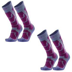Skarpety ski dla kobieta Therm-ic Ski Insulation zestaw 2 par wysokosc kolano. Fioletowe rękawiczki THERM-IC, bez wzorów. Za 199,00 zł.