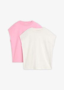 T-shirt z czystej bawełny organicznej (2 szt.). Czerwone t-shirty bonprix, bez wzorów, z bawełny, bez kołnierzyka, bez ramiączek. Za 99,98 zł.