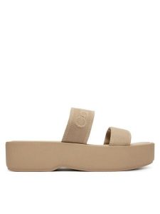 Calvin Klein Klapki Flatform Sndl Webbing HW0HW02878 Beżowy. Brązowe klapki Calvin Klein, bez wzorów, z materiału, bez obcasa. Za 329,99 zł.
