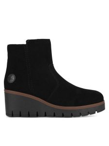 Rieker Botki Y5065-00 Czarny. Czarne botki Rieker, bez wzorów, ze skóry, bez obcasa, na koturnie, bez zapięcia. Za 335,00 zł.