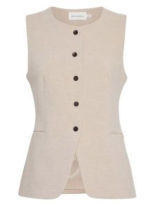 MOSS COPENHAGEN Kamizelka "Mirabelle Michelle" w kolorze beżowym rozmiar: M/L. Brązowe kamizelki Moss Copenhagen, l, bez wzorów, bez kołnierzyka, bez ramiączek, bez kaptura. Za 223,99 zł.