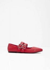 Baleriny Mary Janes z wyściełaną wkładką. Czerwone balerinki bonprix, bez wzorów, bez obcasa, bez zapięcia. Za 54,99 zł.