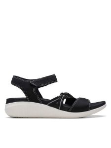 Clarks Sandały "Glide Hi Shore" w kolorze czarnym na koturnie rozmiar: 40. Czarne sandały Clarks, bez wzorów, z otwartym noskiem, bez obcasa, na koturnie, bez zapięcia. Za 105,38 zł.