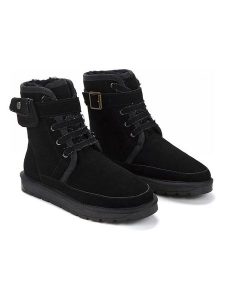 NICEBAY Skorzane kozaki zimowe "Gayana" w kolorze czarnym rozmiar: 36. Czarne kozaki NICEBAY, na zimę, bez wzorów, z materiału, bez obcasa, bez zapięcia. Za 244,22 zł.