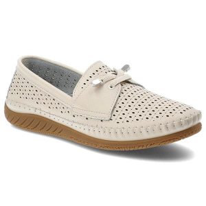 Półbuty damskie Vinceza, cholewka ze skóry naturalnej licowej z perforacją wsuwany fason z ozdobnym wiązaniem, beżowe, 93217. Brązowe półbuty VINCEZA, bez wzorów, ze skóry, bez obcasa, bez zapięcia. Za 159,00 zł.