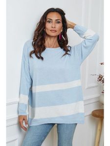 So Cachemire Sweter "Ellev" w kolorze błękitno-białym rozmiar: S. Niebieskie swetry oversize So Cachemire, s, bez wzorów, z kaszmiru, bez ramiączek. Za 204,96 zł.