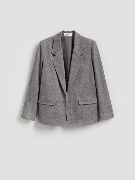 Marynarka z dodatkiem wiskozy - jasnoszary. Szare marynarki i żakiety Reserved, l, bez wzorów, z dzianiny. Za 159,99 zł.