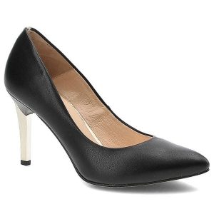 Czarne Czółenka Damiss Eleganckie Buty Damskie Na Szpilce. Czarne czółenka Damiss, bez wzorów, ze skóry, bez obcasa, na obcasie, bez zapięcia. Za 309,00 zł.