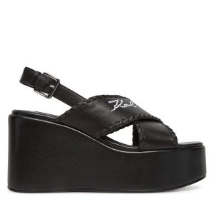 Sandały KARL LAGERFELD. Czarne sandały KARL LAGERFELD, bez wzorów, bez obcasa, na koturnie, bez zapięcia. Za 559,99 zł.