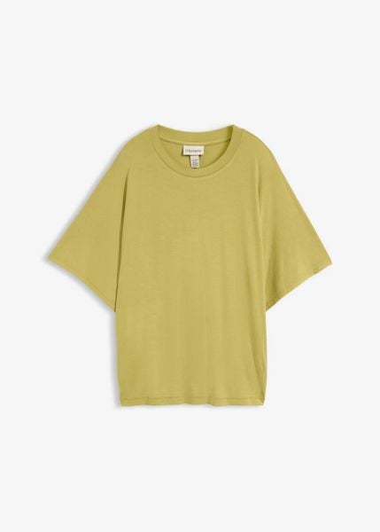 T-shirt z mieszanki wiskozy. Zielone t-shirty bonprix, bez wzorów, z wiskozy, bez kołnierzyka, bez ramiączek. Za 64,99 zł.