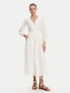 Pepe Jeans Sukienka letnia Deepty PL953693 Biały Regular Fit. Białe kombinezony Pepe Jeans, na lato, xl, bez wzorów, z bawełny, bez kołnierzyka, bez ramiączek. Za 349,99 zł.
