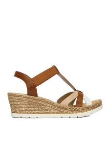 Rieker Sandały CEO-61995-81 Brązowy. Brązowe sandały Rieker, bez wzorów, ze skóry, bez obcasa, na koturnie, bez zapięcia. Za 299,99 zł.