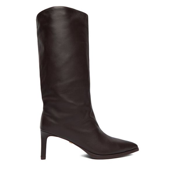 Kozaki GINO ROSSI. Brązowe kozaki Gino Rossi, bez wzorów, bez obcasa, na szpilce, bez zapięcia. Za 459,99 zł.