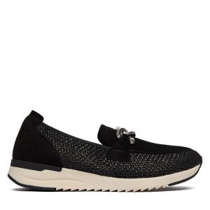 Półbuty Caprice. Czarne półbuty Caprice, bez wzorów, bez obcasa, na płaskiej podeszwie, bez zapięcia. Za 439,99 zł.