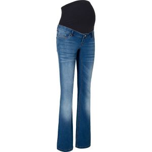 Dżinsy ciążowe bootcut. Niebieskie jeansy bonprix, bez wzorów, z jeansu. Za 147,99 zł.