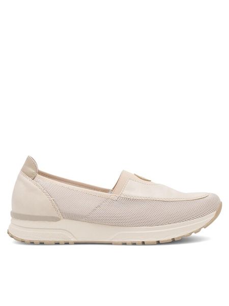 Rieker Półbuty N7457-60 Beżowy. Brązowe półbuty Rieker, bez wzorów, z materiału, bez obcasa, na płaskiej podeszwie, bez zapięcia. Za 269,99 zł.