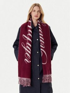 Tommy Hilfiger Szalik Script Logo AW0AW17786 Bordowy. Czerwone rękawiczki TOMMY HILFIGER, bez wzorów, z materiału. Za 389,99 zł.