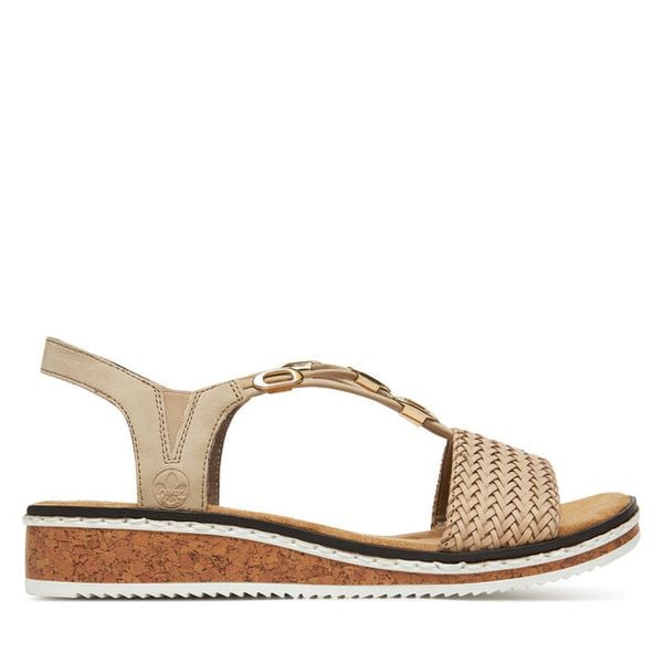 Sandały Rieker. Brązowe sandały Rieker, bez wzorów, bez obcasa, na płaskiej podeszwie, bez zapięcia. Za 259,99 zł.