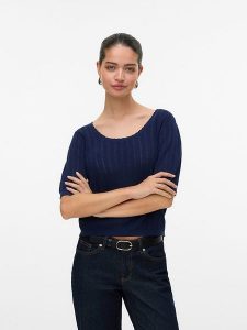 Vero Moda Koszulka w kolorze granatowym rozmiar: XL. Niebieskie bluzki Vero Moda, xl, bez wzorów, ze splotem, bez kołnierzyka, bez ramiączek. Za 61,60 zł.
