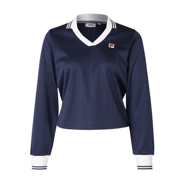 Damska koszulka polo z długim rękawem Fila Lawe. Niebieskie bluzki Fila, bez wzorów, eleganckie, bez kołnierzyka, bez ramiączek. Za 239,00 zł.