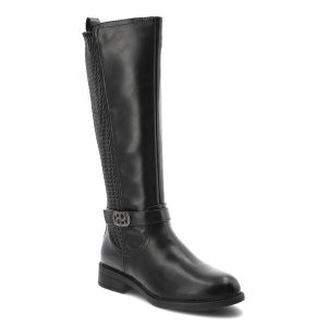 Czarne Kozaki Filippo Modne Buty Damskie. Czarne kozaki Filippo, z aplikacjami, z materiału, bez obcasa, na obcasie, bez zapięcia. Za 195,99 zł.