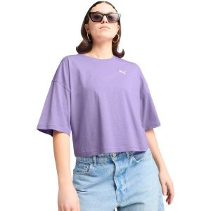 Koszulka Puma Wardrobe Ess Oversized Short Tee Bl, Kobiety. Fioletowe koszulki sportowe Puma, bez wzorów, z bawełny, bez ramiączek. Za 92,99 zł.