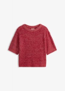 Gruby sweter z puszystej przędzy. Czerwone swetry klasyczne bonprix, bez kołnierzyka. Za 179,99 zł.